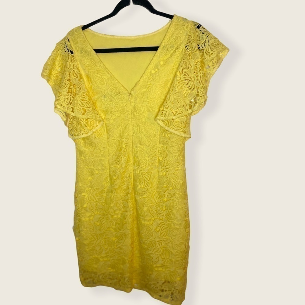 MARINA yellow cap sleeve lace dress - Picture 3 of 5